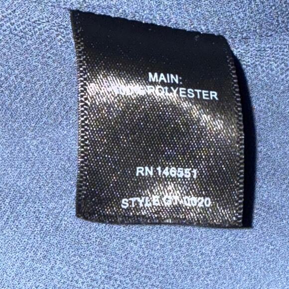 August 1 Eight Mandarin Collar Cutout Peplum Lined Blouse Sz M Blue Office Femme - Picture 7 of 8